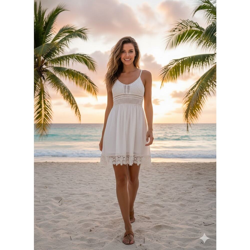 Verty Embroidered Floral Boho Sundress Lightweight Beachy resort island wear‎ S